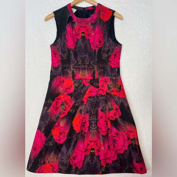 Nicole Miller Dresses & Skirts - VTG Nicole Miller Cotton Leather Pink Floral Dress Cutout Y2K Dark Romantic Sz 8